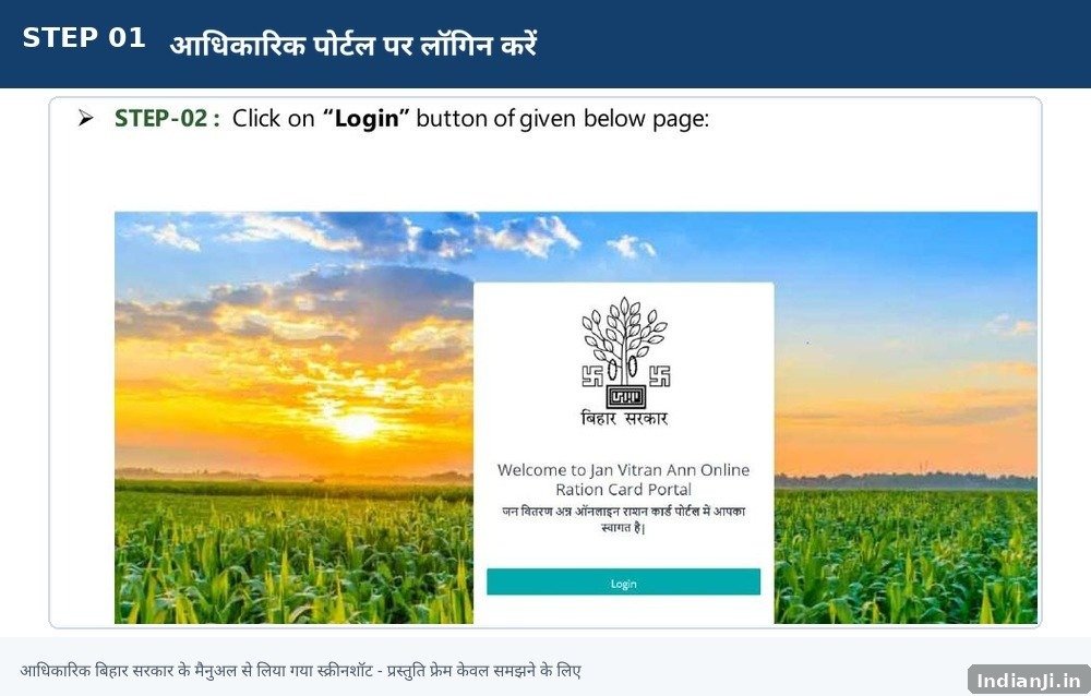 Step 1: Official portal खोलें — Bihar Ration Card official process screenshot