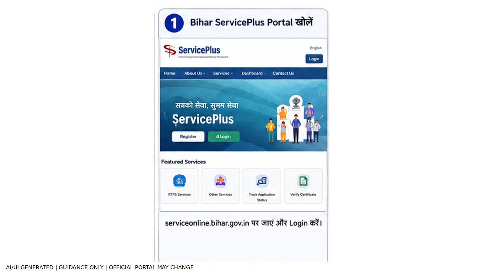 Step 1: Official ServicePlus portal खोलें — Bihar Income Certificate Online Apply