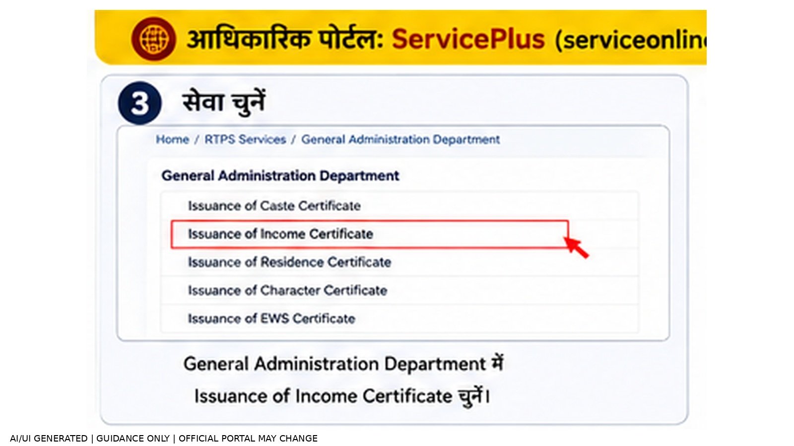 Step 3: Income Certificate service चुनें — Bihar Income Certificate Online Apply