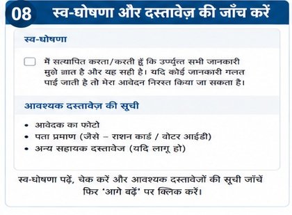 Step 08: Documents और Self Declaration पूरा करें — Bihar Caste Certificate Online Apply